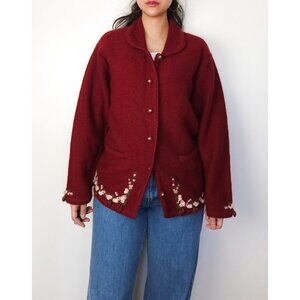 Vintage strawberry embroidered peter pan collared wool knit sweater cardigan
